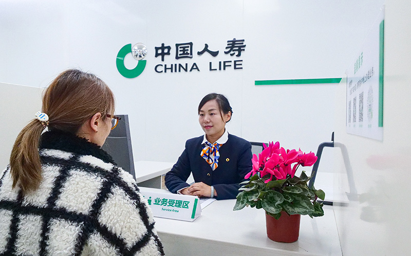 中国人寿工作人员与客户沟通。