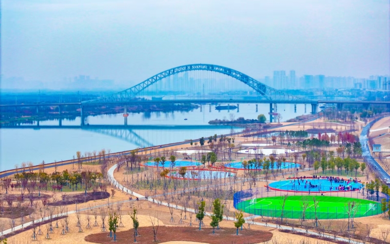 航拍襄州区洪山头公园。