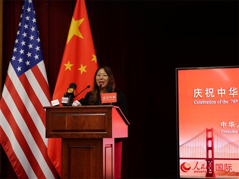 加州财务长马世云在国庆招待会发表致辞。人民网记者 邓圩摄